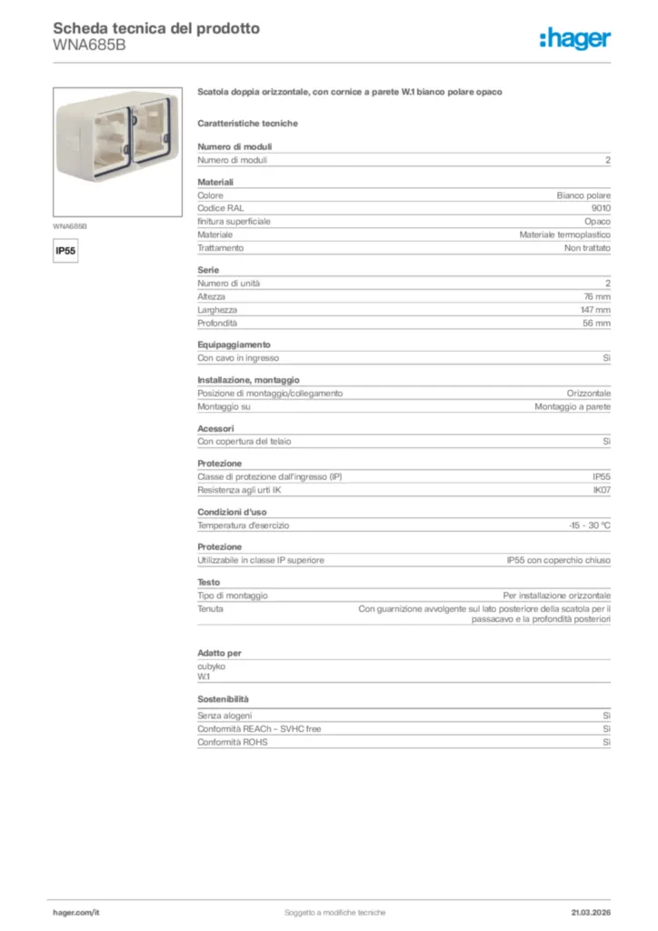 Immagine Hager Scheda tecnica del prodotto WNA685B | Hager Italia