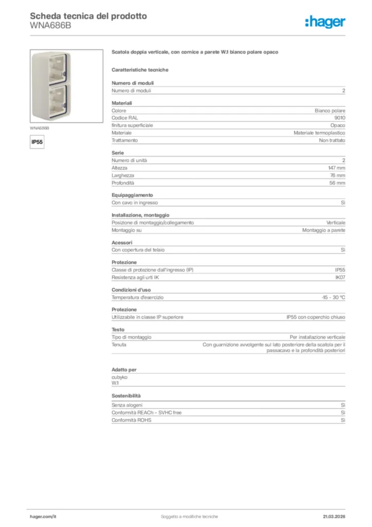 Immagine Hager Scheda tecnica del prodotto WNA686B | Hager Italia