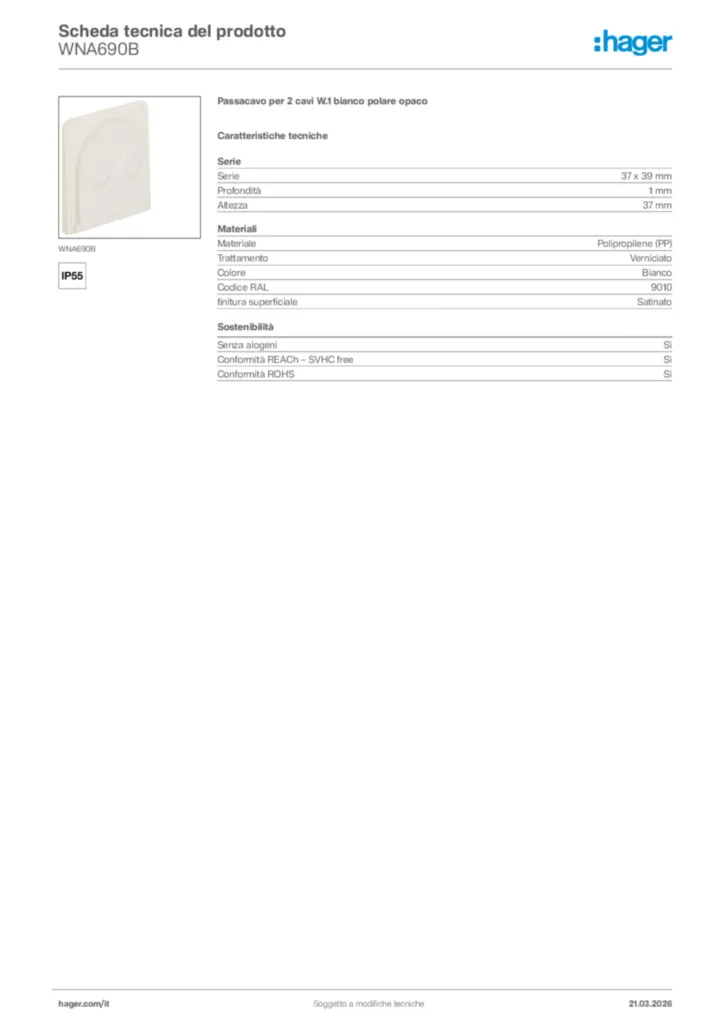 Immagine Hager Scheda tecnica del prodotto WNA690B | Hager Italia