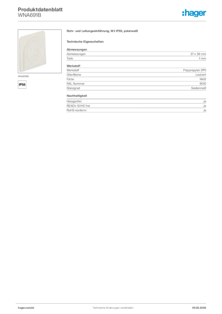 Bild Hager Produktdatenblatt WNA691B | Hager Deutschland