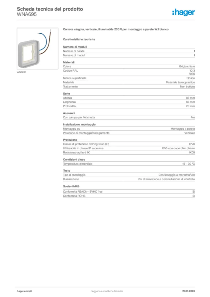 Immagine Hager Scheda tecnica del prodotto WNA695 | Hager Italia
