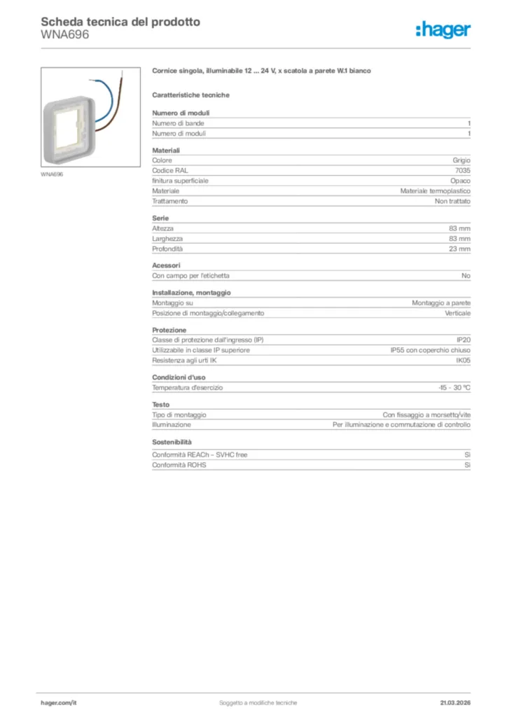 Immagine Hager Scheda tecnica del prodotto WNA696 | Hager Italia