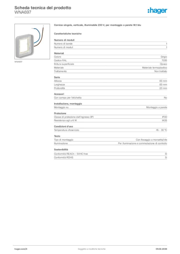 Immagine Hager Scheda tecnica del prodotto WNA697 | Hager Italia