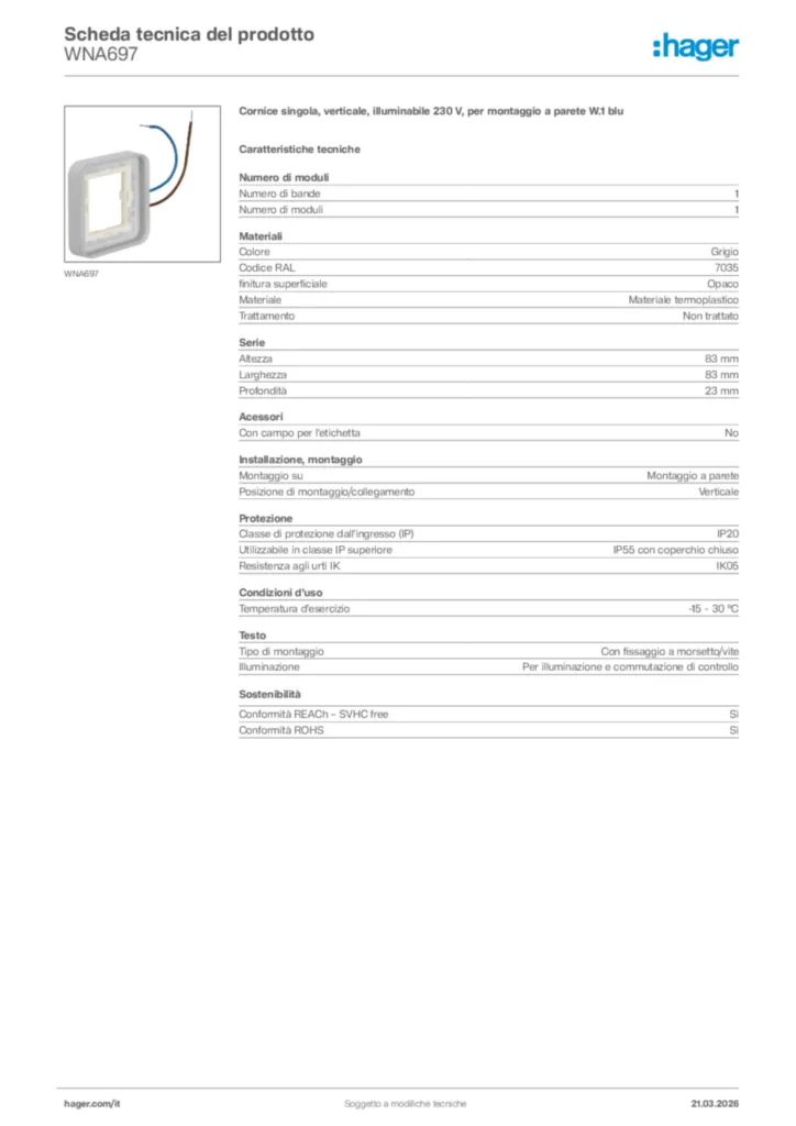 Immagine Hager Scheda tecnica del prodotto WNA697 | Hager Italia