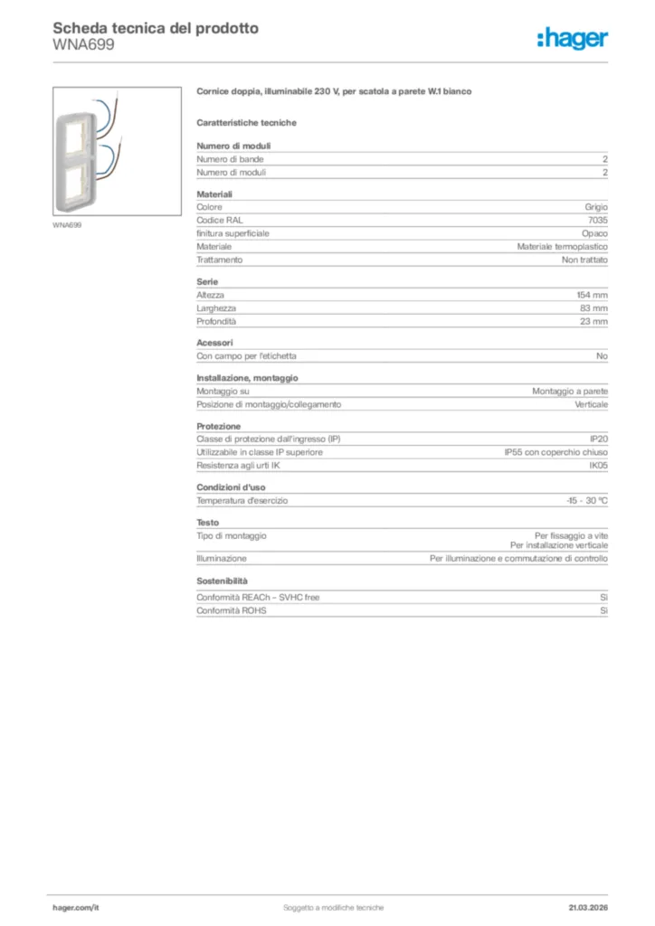 Immagine Hager Scheda tecnica del prodotto WNA699 | Hager Italia
