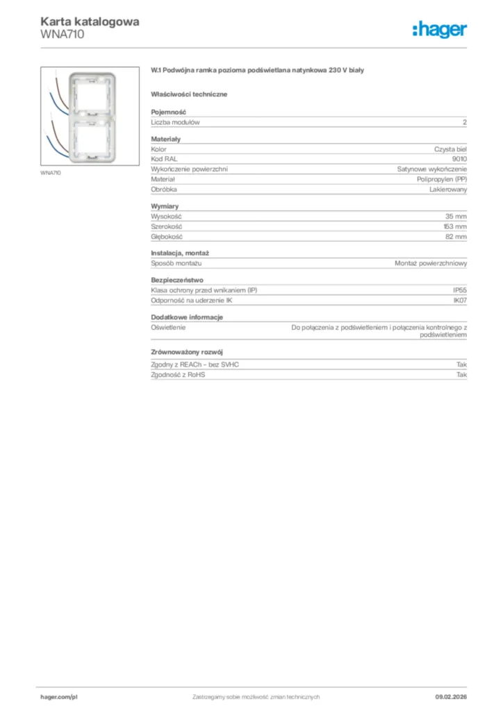 Zdjęcie Hager Karta katalogowa WNA710 | Hager Polska
