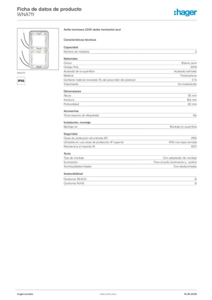 Imagen Hager Ficha de datos de producto WNA711 | Hager España