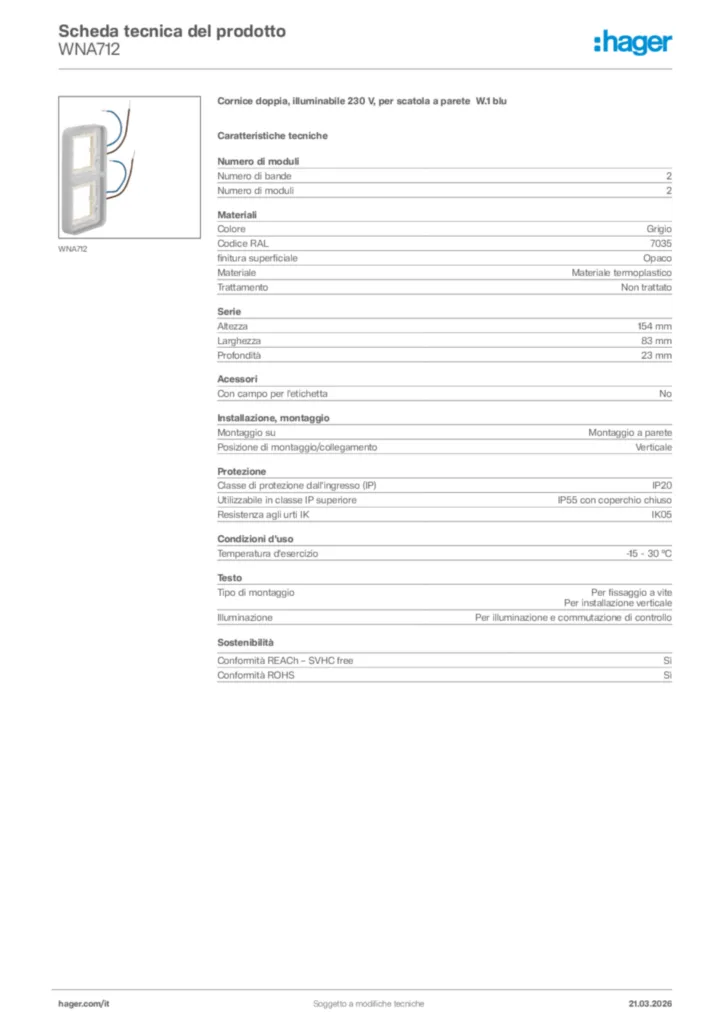 Immagine Hager Scheda tecnica del prodotto WNA712 | Hager Italia