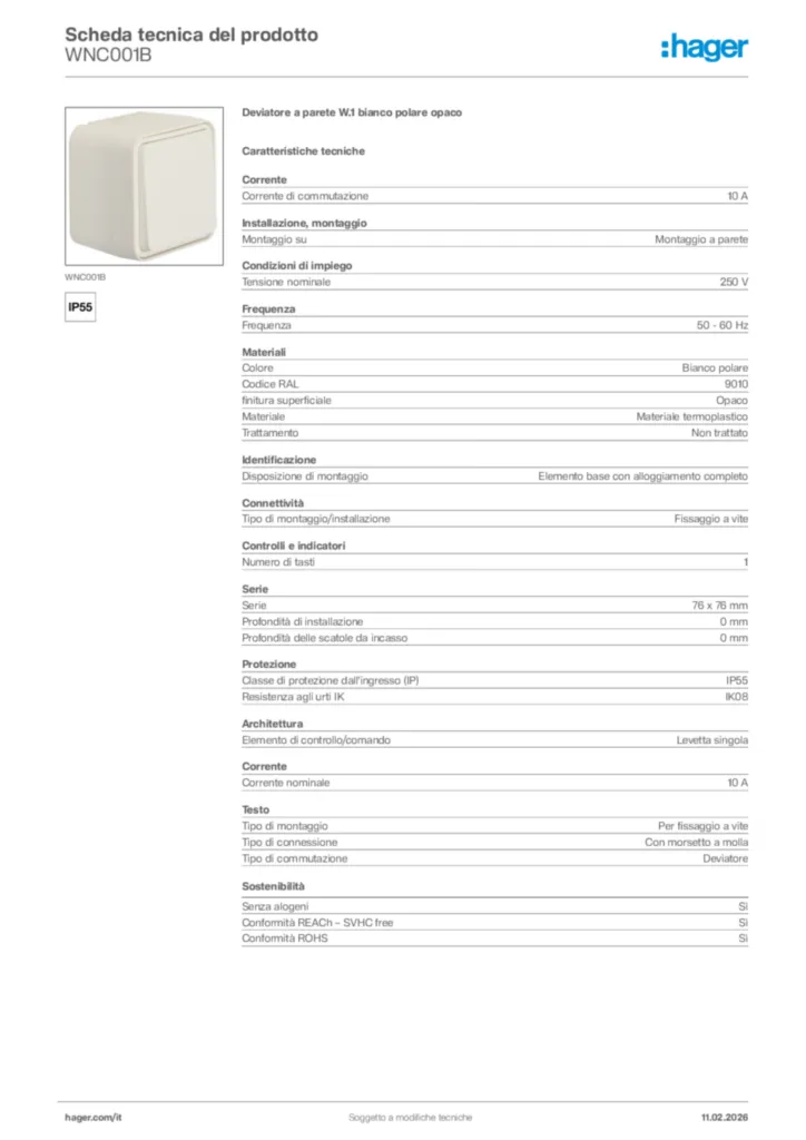 Immagine Hager Scheda tecnica del prodotto WNC001B | Hager Italia