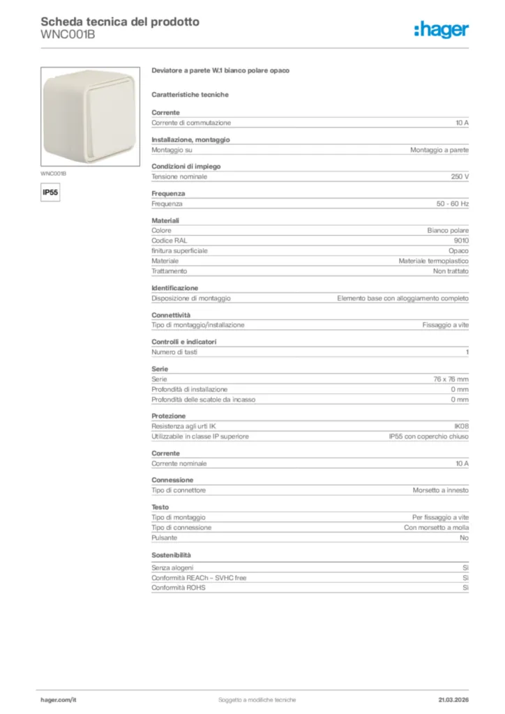 Immagine Hager Scheda tecnica del prodotto WNC001B | Hager Italia
