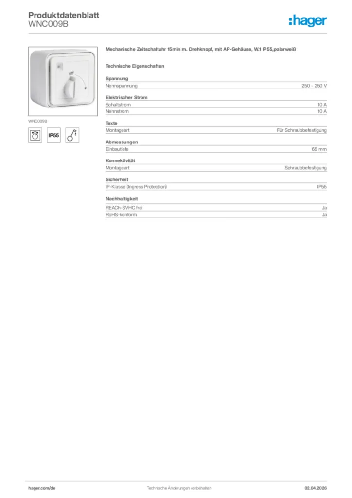 Bild Hager Produktdatenblatt WNC009B | Hager Deutschland