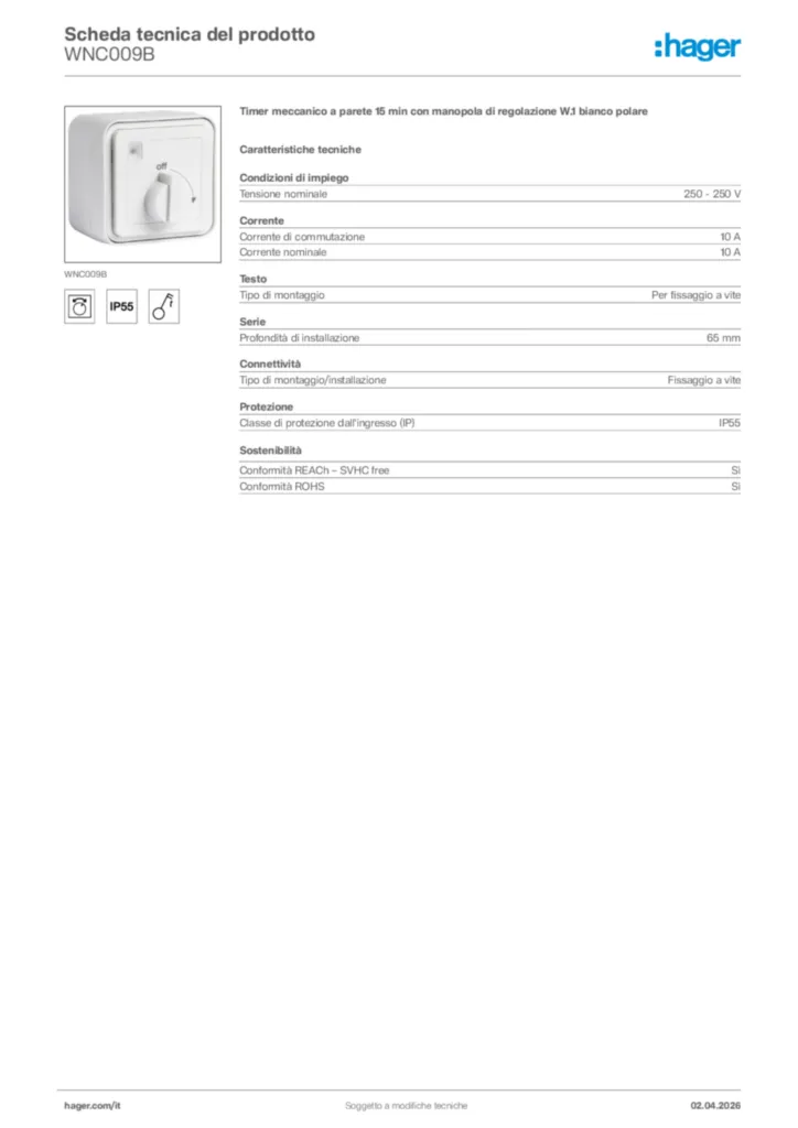 Immagine Hager Scheda tecnica del prodotto WNC009B | Hager Italia