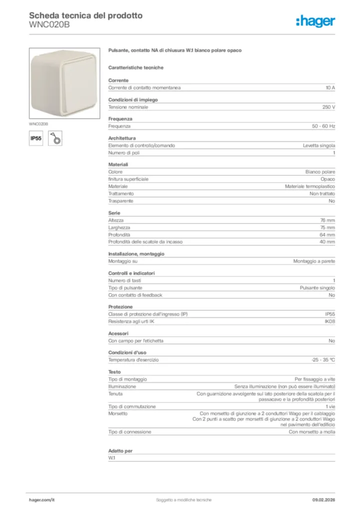Immagine Hager Scheda tecnica del prodotto WNC020B | Hager Italia
