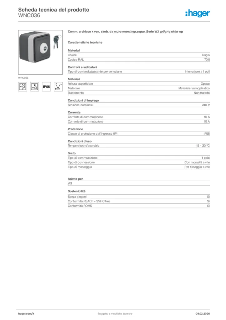 Immagine Hager Scheda tecnica del prodotto WNC036 | Hager Italia