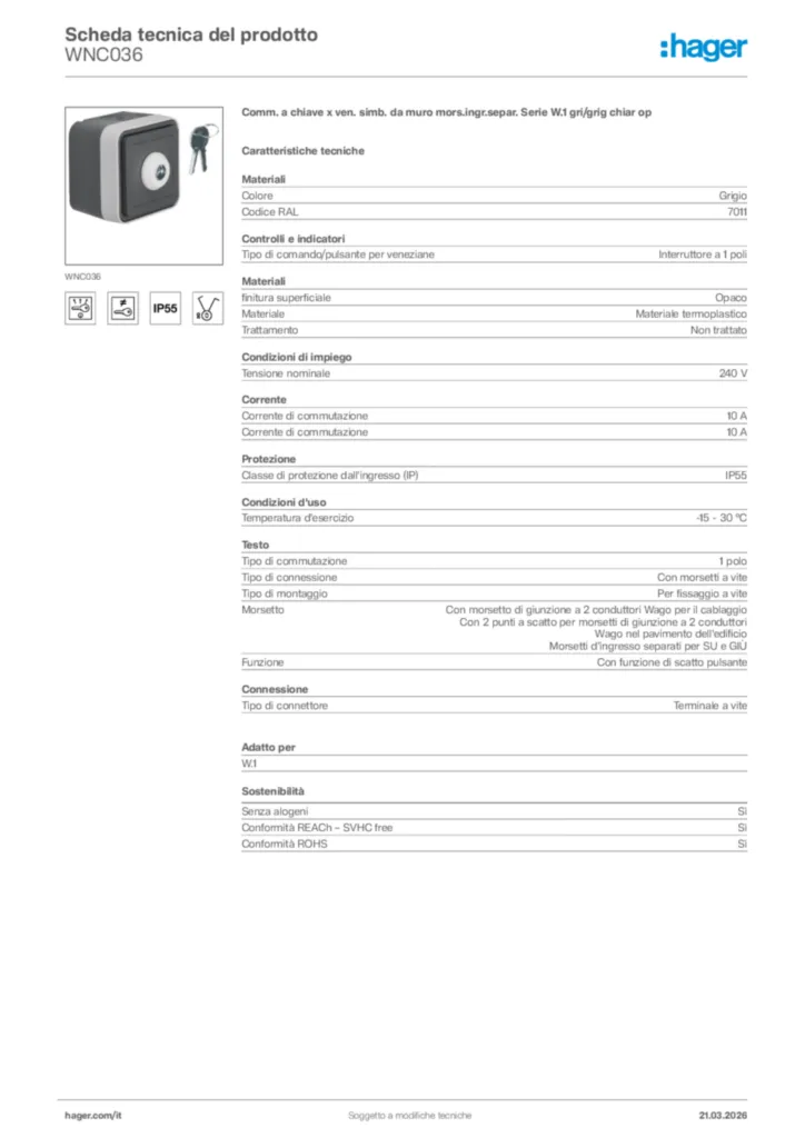 Immagine Hager Scheda tecnica del prodotto WNC036 | Hager Italia