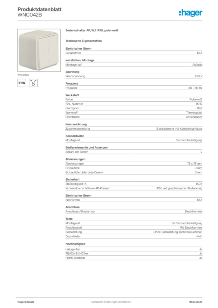 Bild Hager Produktdatenblatt WNC042B | Hager Deutschland