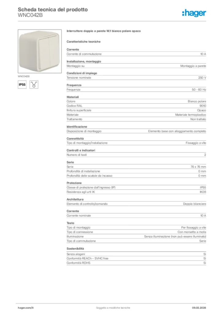 Immagine Hager Scheda tecnica del prodotto WNC042B | Hager Italia
