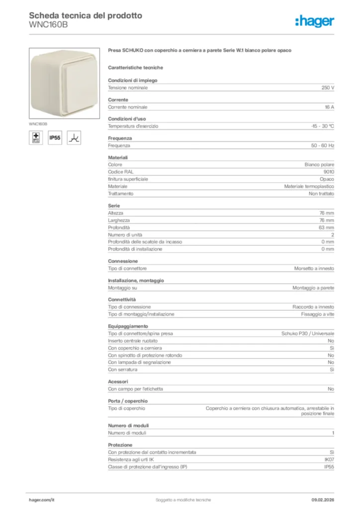 Immagine Hager Scheda tecnica del prodotto WNC160B | Hager Italia