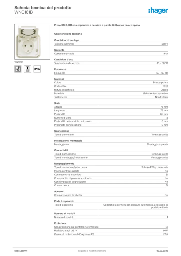 Immagine Hager Scheda tecnica del prodotto WNC161B | Hager Italia