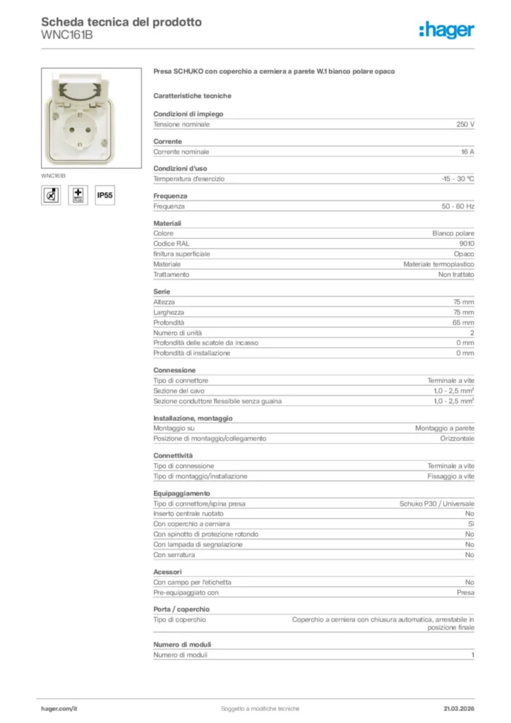 Immagine Hager Scheda tecnica del prodotto WNC161B | Hager Italia