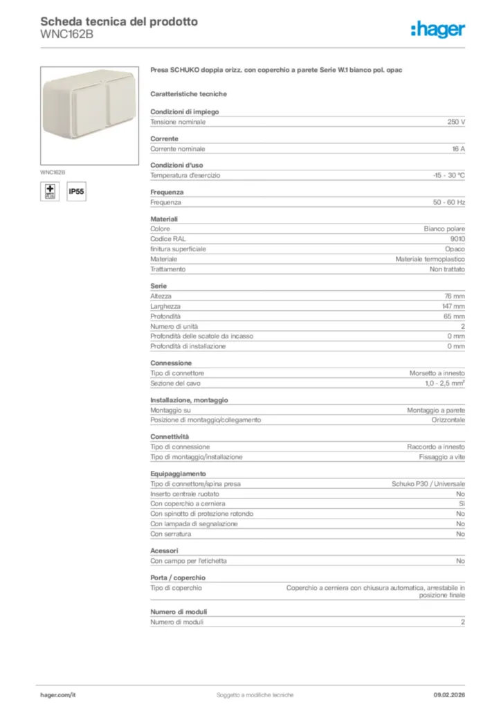 Immagine Hager Scheda tecnica del prodotto WNC162B | Hager Italia