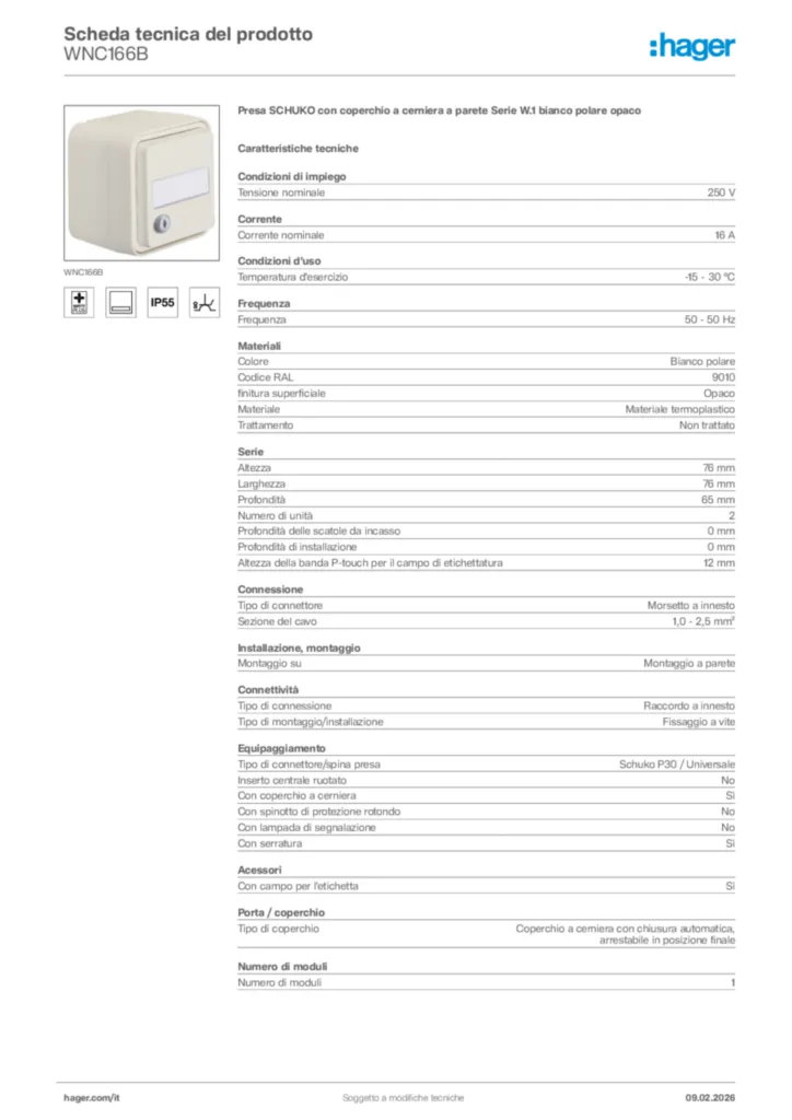 Immagine Hager Scheda tecnica del prodotto WNC166B | Hager Italia