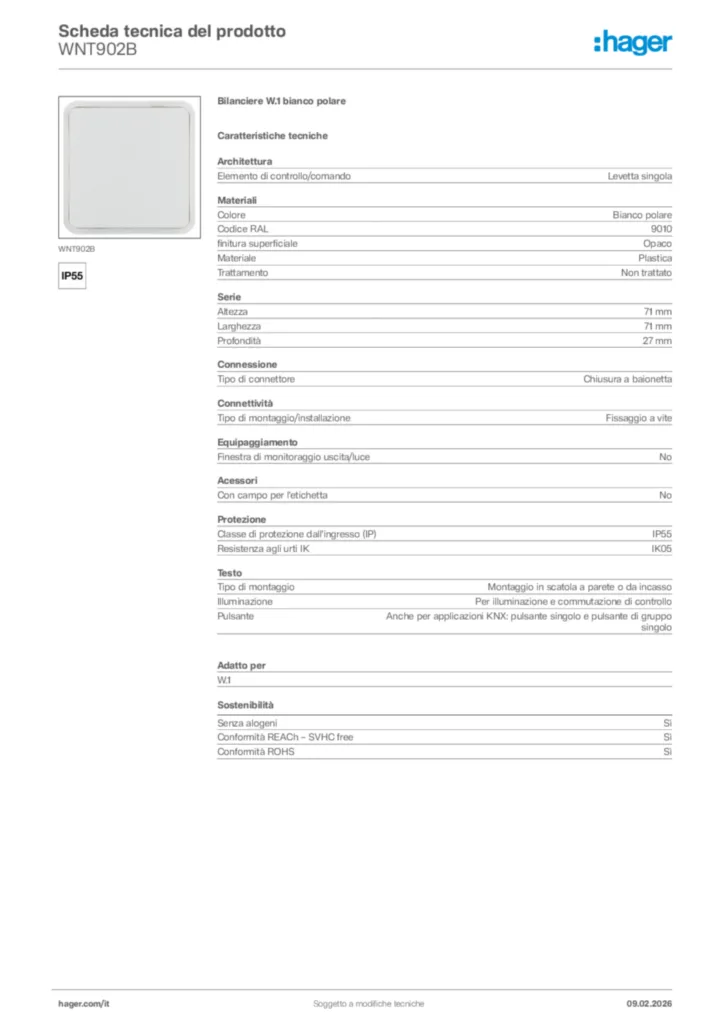 Immagine Hager Scheda tecnica del prodotto WNT902B | Hager Italia