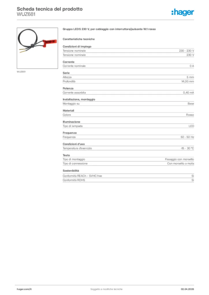 Immagine Hager Scheda tecnica del prodotto WUZ681 | Hager Italia