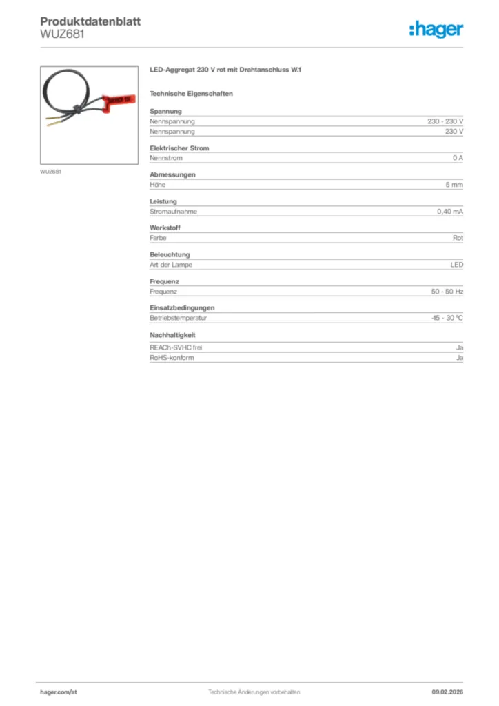 Bild Hager Produktdatenblatt WUZ681 | Hager Deutschland