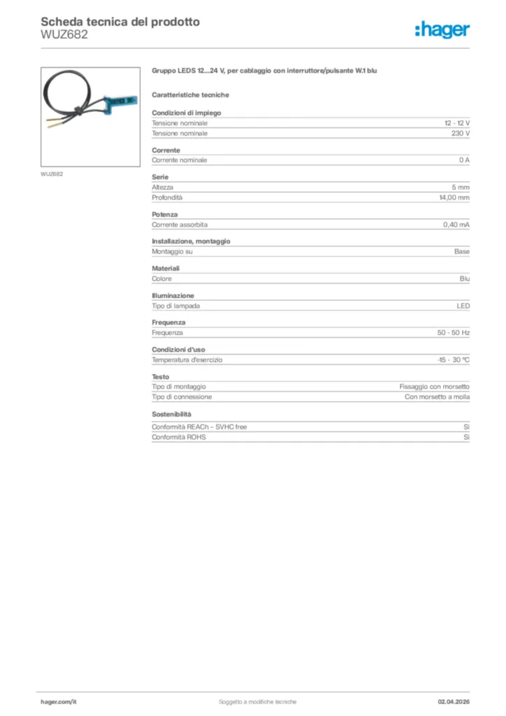 Immagine Hager Scheda tecnica del prodotto WUZ682 | Hager Italia