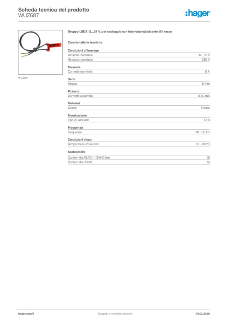 Immagine Hager Scheda tecnica del prodotto WUZ687 | Hager Italia