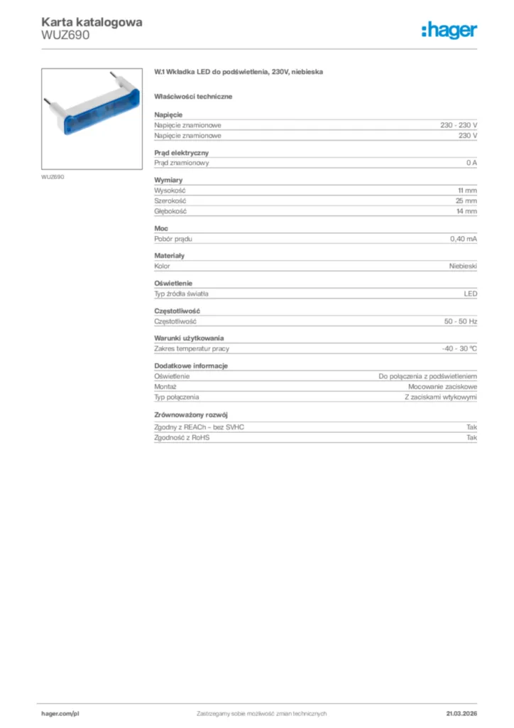 Zdjęcie Hager Karta katalogowa WUZ690 | Hager Polska