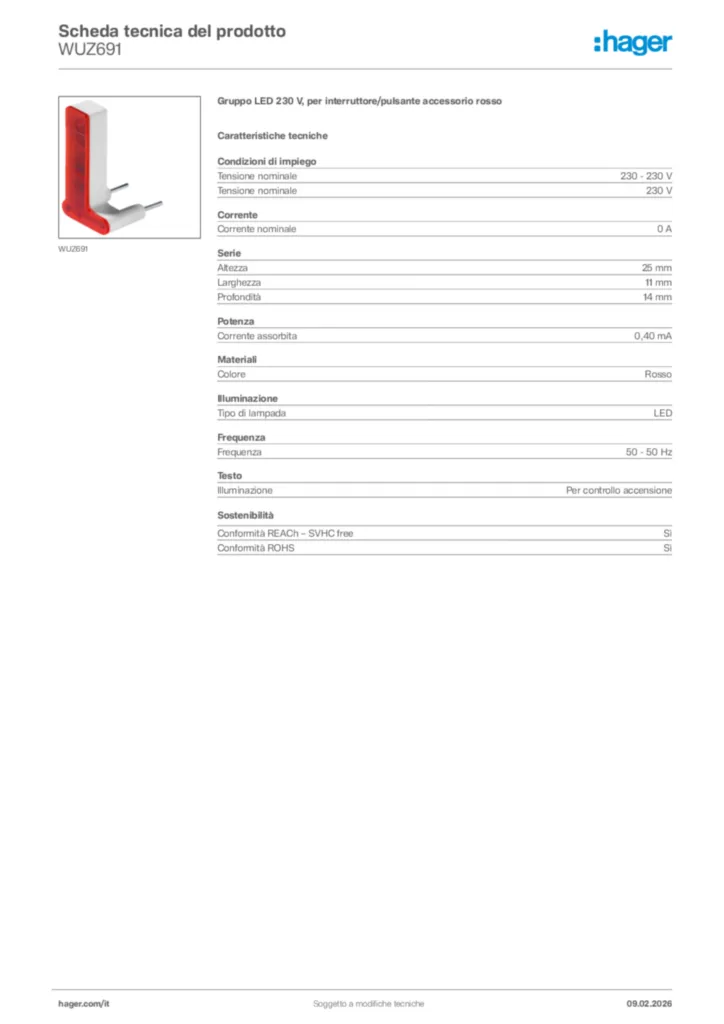 Immagine Hager Scheda tecnica del prodotto WUZ691 | Hager Italia