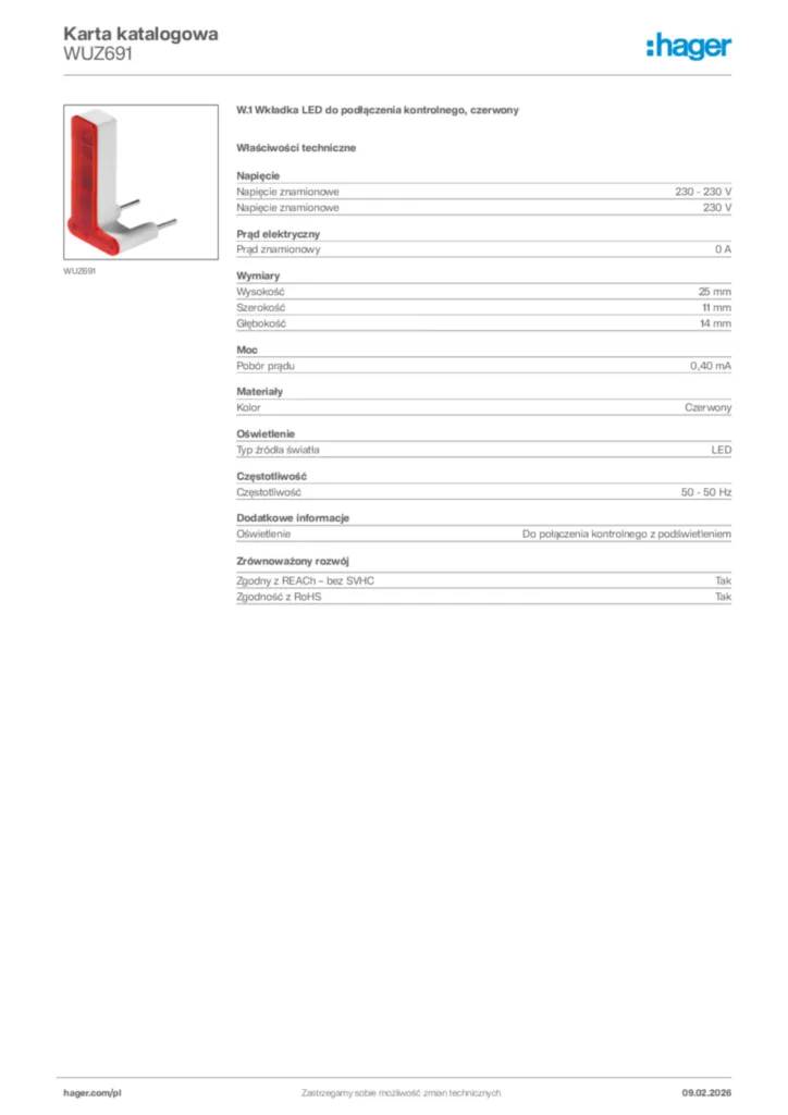 Zdjęcie Hager Karta katalogowa WUZ691 | Hager Polska