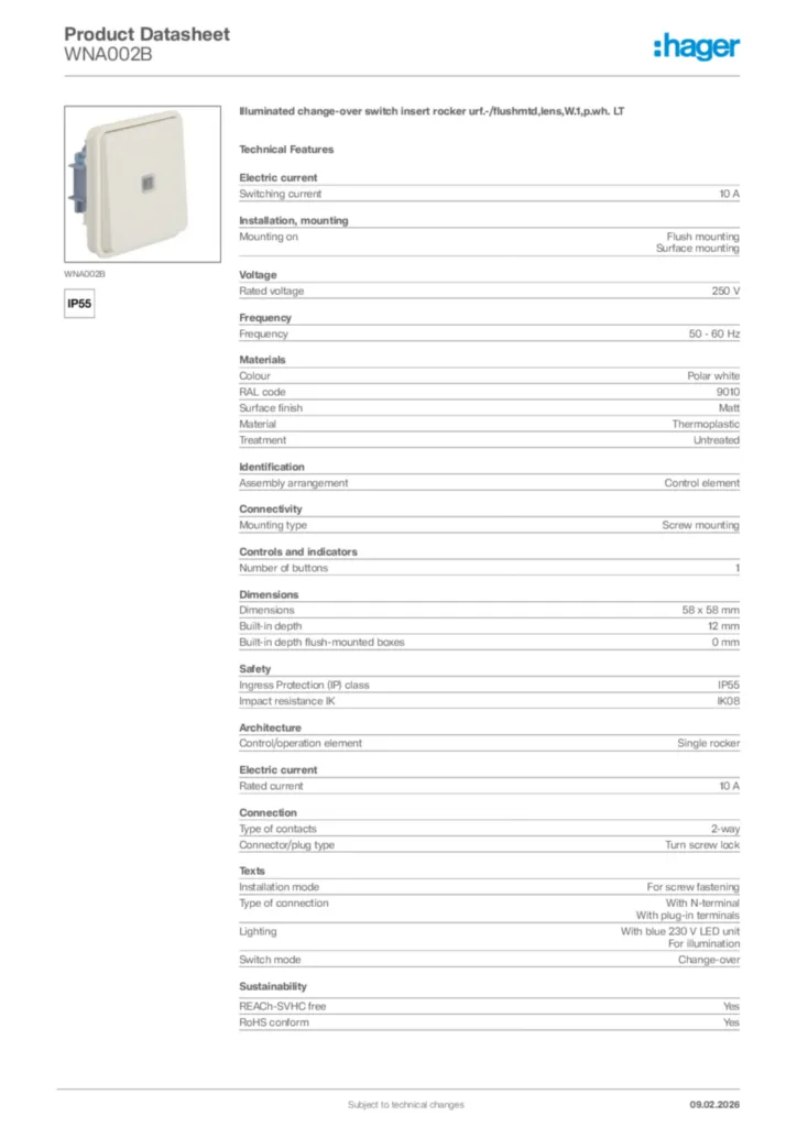 Image Hager Product data sheet WNA002B  | Hager Africa