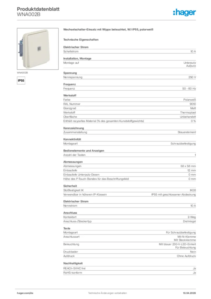Bild Hager Produktdatenblatt WNA002B | Hager Deutschland