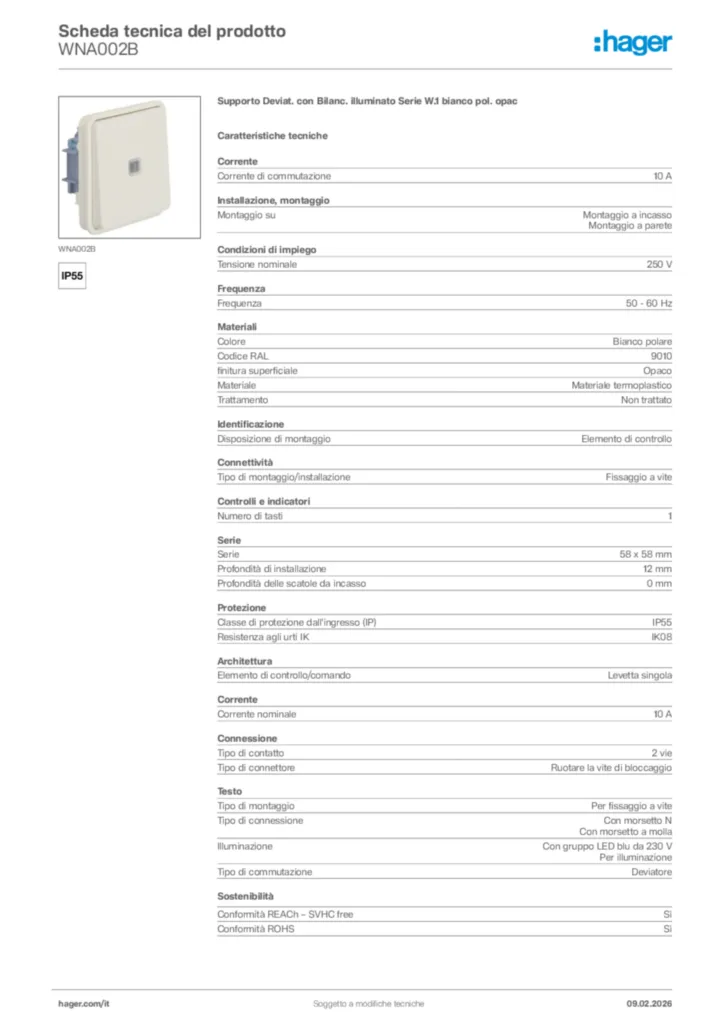 Immagine Hager Scheda tecnica del prodotto WNA002B | Hager Italia
