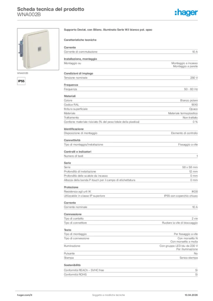 Immagine Hager Scheda tecnica del prodotto WNA002B | Hager Italia