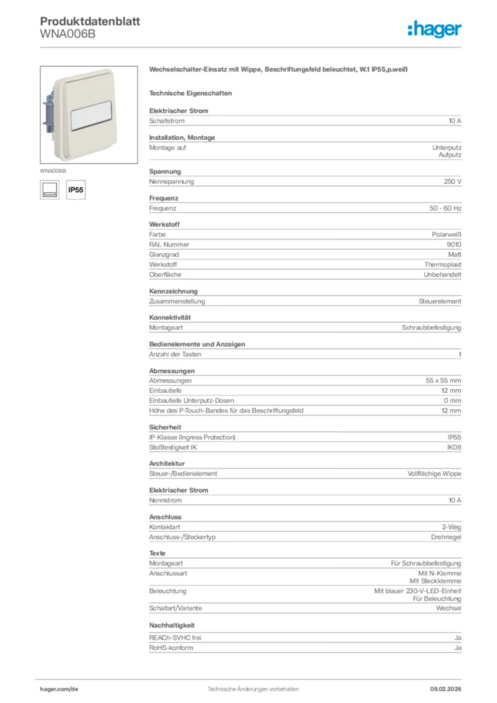 Bild Hager Produktdatenblatt WNA006B | Hager Deutschland