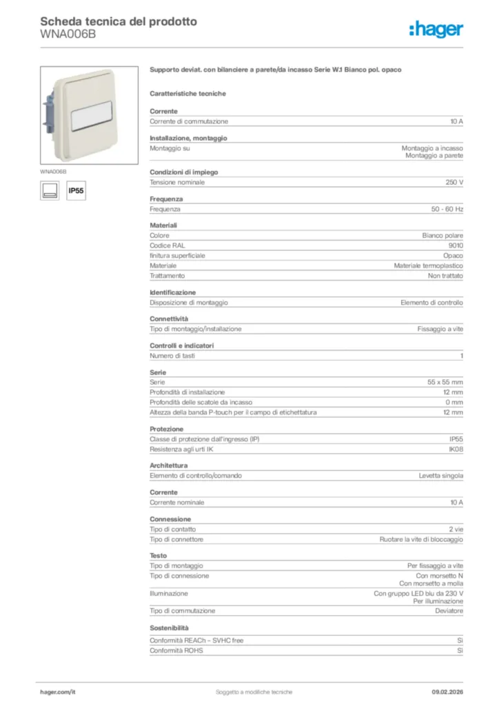 Immagine Hager Scheda tecnica del prodotto WNA006B | Hager Italia