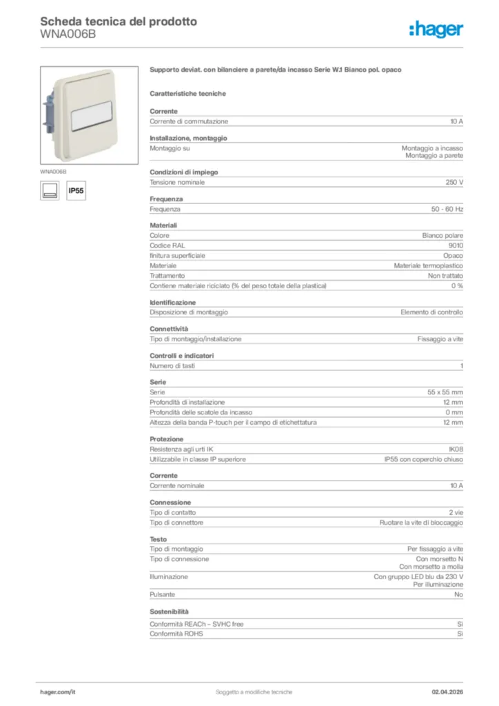 Immagine Hager Scheda tecnica del prodotto WNA006B | Hager Italia