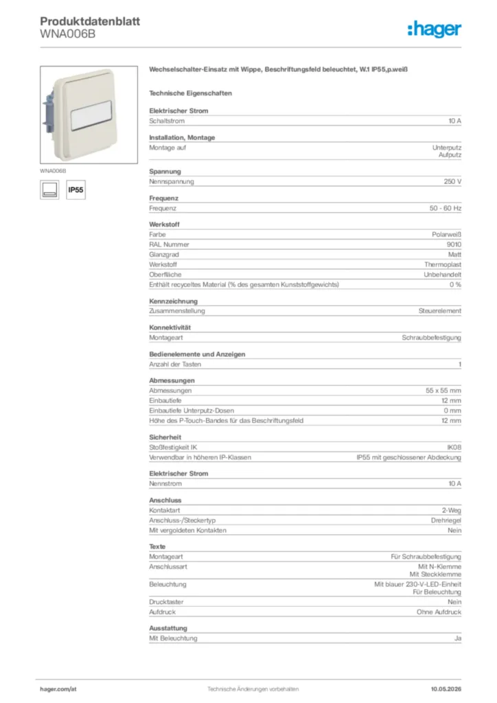 Bild Hager Produktdatenblatt WNA006B | Hager Deutschland