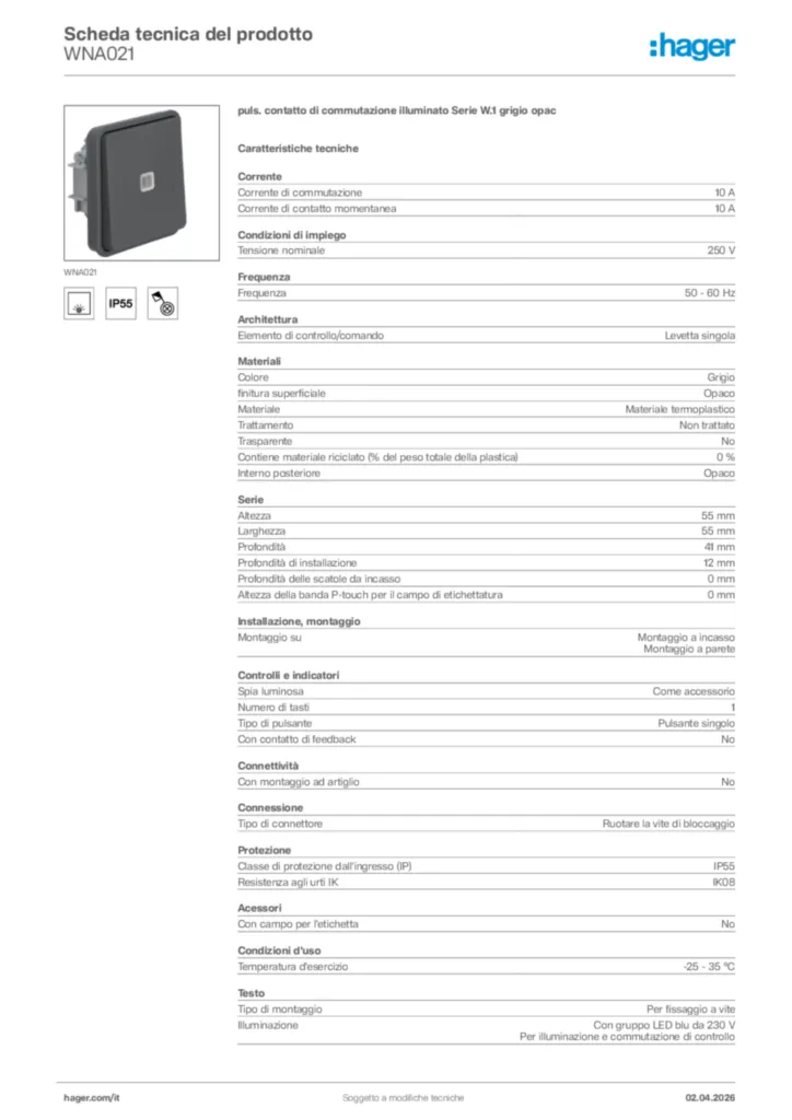 Immagine Hager Scheda tecnica del prodotto WNA021 | Hager Italia