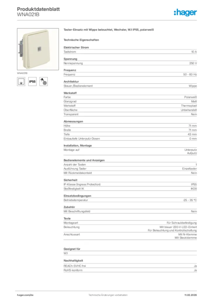 Bild Hager Produktdatenblatt WNA021B | Hager Deutschland