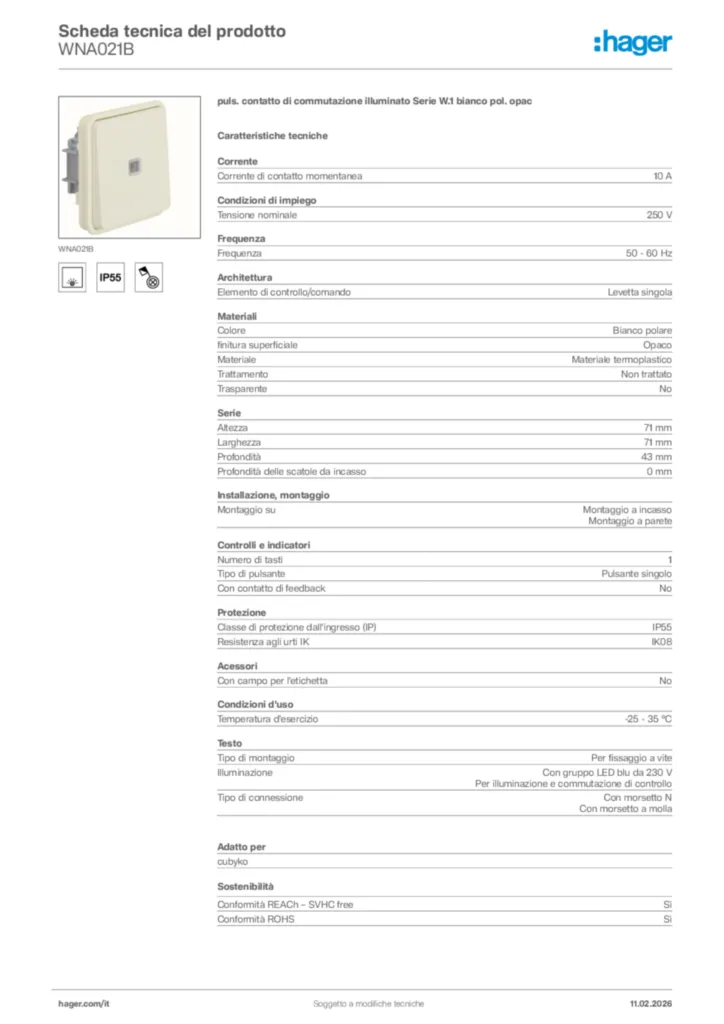 Immagine Hager Scheda tecnica del prodotto WNA021B | Hager Italia