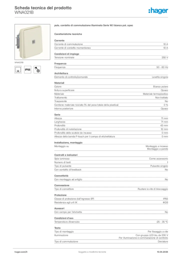 Immagine Hager Scheda tecnica del prodotto WNA021B | Hager Italia