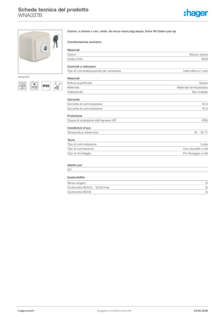 Immagine Hager Scheda tecnica del prodotto WNA037B | Hager Italia