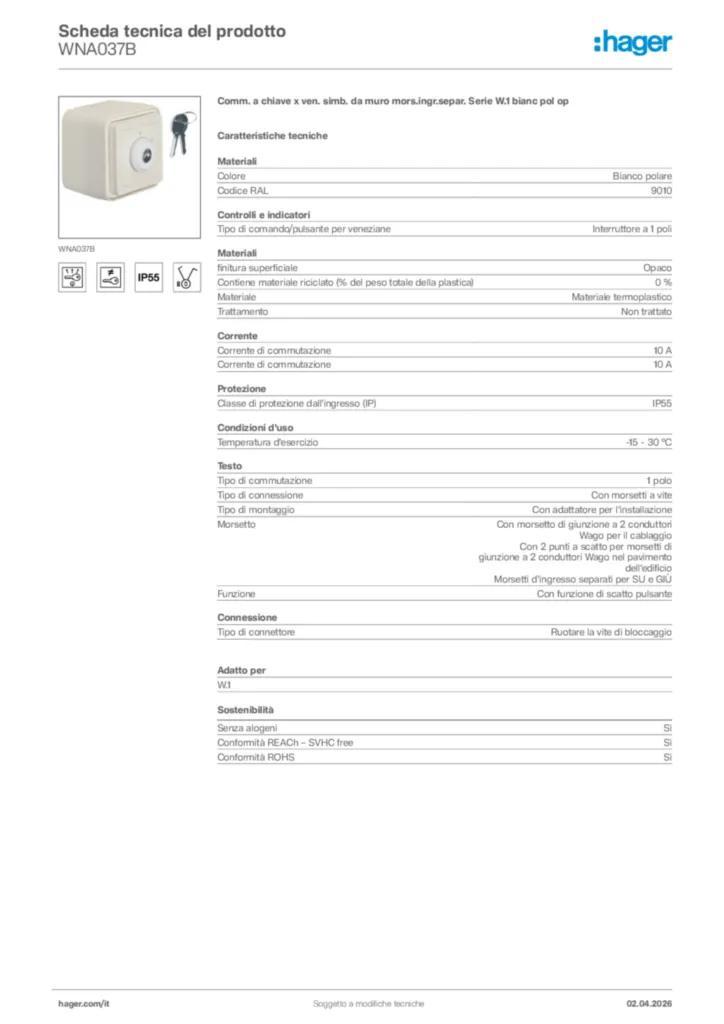Immagine Hager Scheda tecnica del prodotto WNA037B | Hager Italia