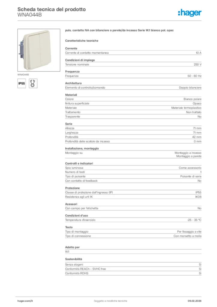 Immagine Hager Scheda tecnica del prodotto WNA044B | Hager Italia