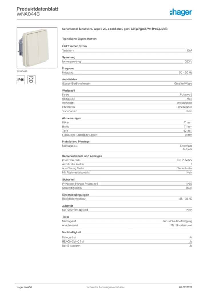 Bild Hager Produktdatenblatt WNA044B | Hager Deutschland